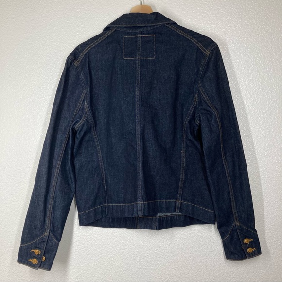 True Religion Denim Jacket Womens Large Button Up Collared Trucker Dark Wash - Picture 11 of 16